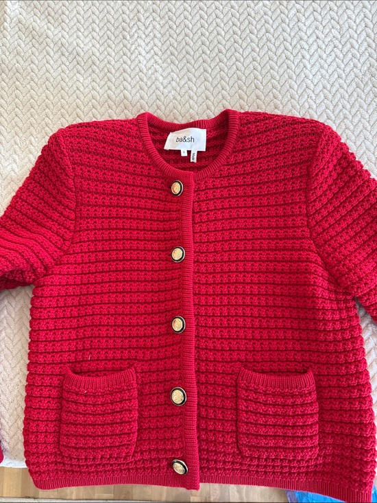 ba&sh Sweaters - ba&sh Bright Red Textured Knit Cardigan with Gold Buttons